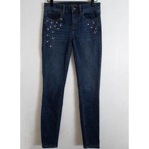 Ann Taylor Women's Dark Wash The Skinny Modern Fit Jean with Rhinestones - 0